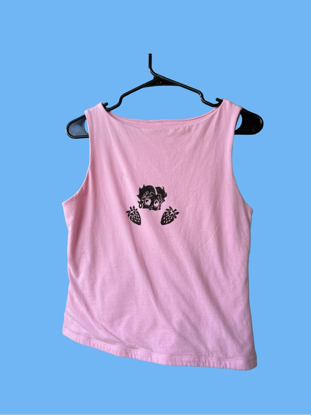 Pink Tank Top Betty Boop Custom Hand Printed Size L